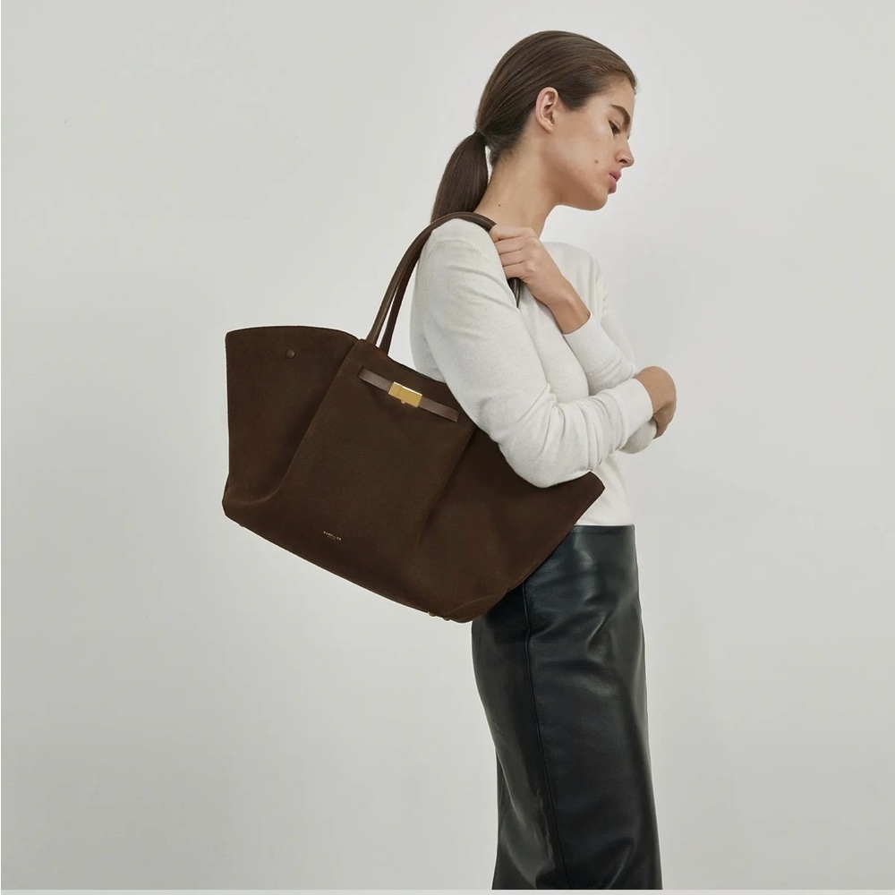DeMellier Dark Brown Suede Tote with Gold Hardware - Picture 10 of 11